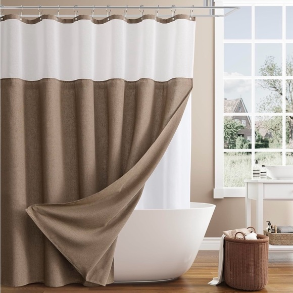 Naturoom Extra Long Shower Curtains 78” Tan Linen Shower Curtain with Liner Set - Picture 1 of 9
